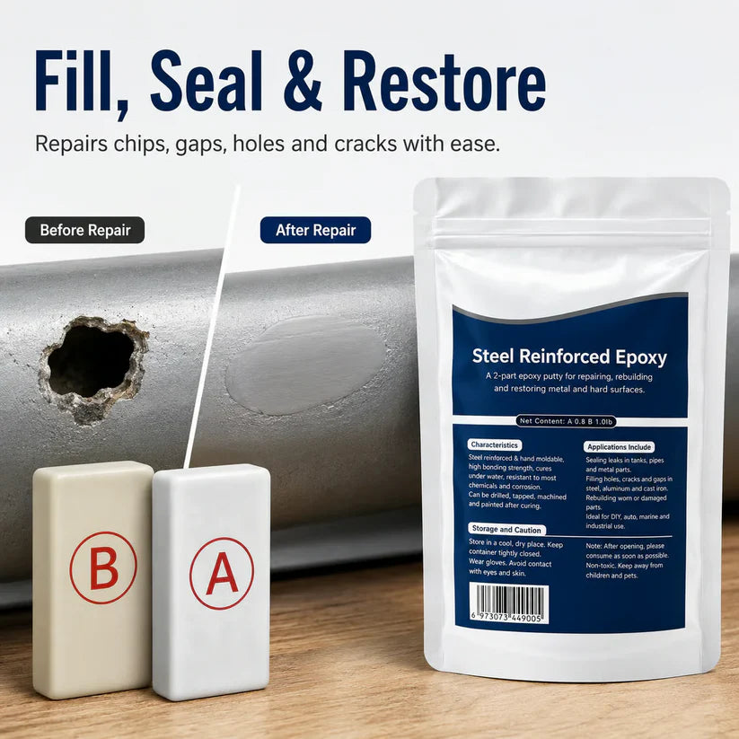 Steel Reinforced Epoxy Repair Putty — Universal Glue for Metal, Wood, Plastic - Buy 1 Get 1 free