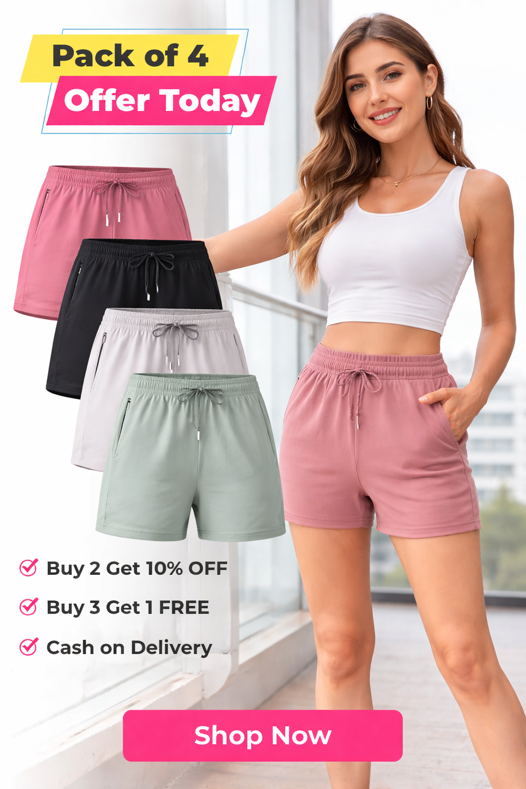 Pack of 4 Offer 🌸 Premium High-Quality Women’s Casual Shorts 🌸