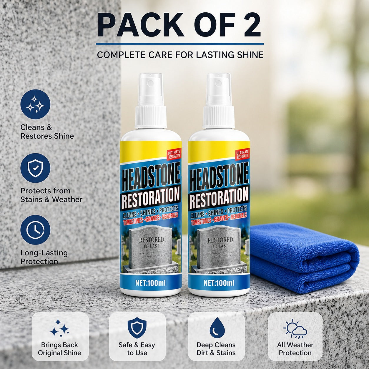 Headstone Restoration & Cleaning Spray (Pack Of 2)